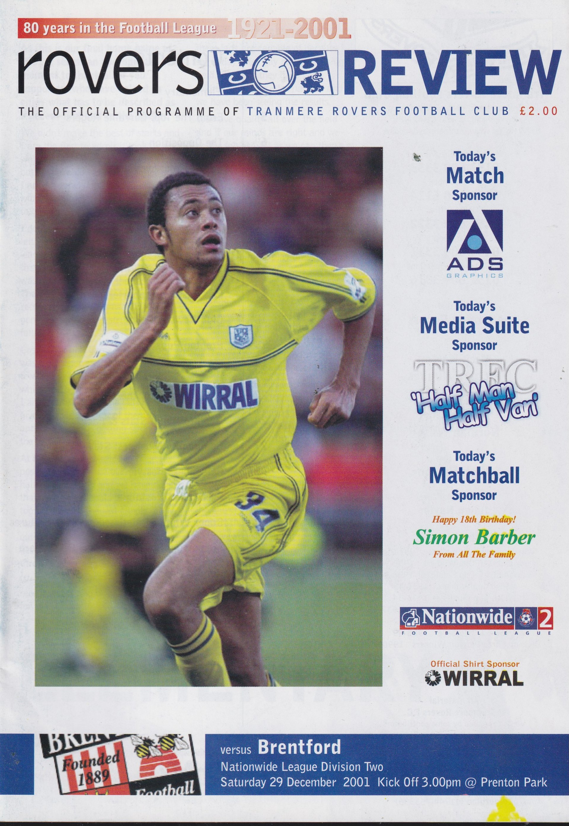 Tranmere Rovers v Brentford match programme